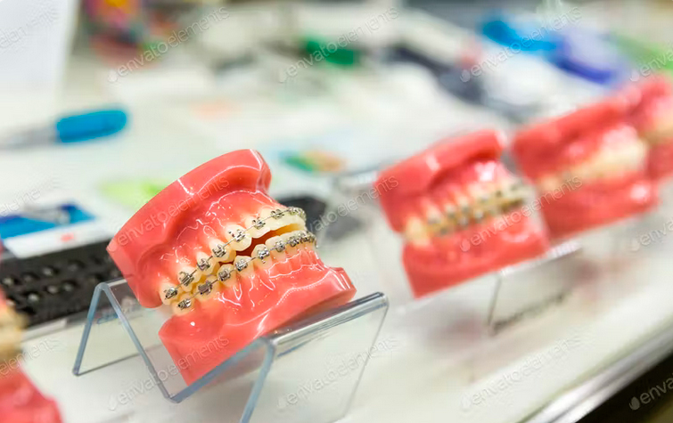 Modelos dentales con brackets de ortodoncia